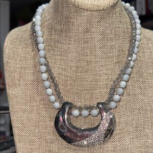 Chicos Elegant necklace silver toned beaded pave adjustable